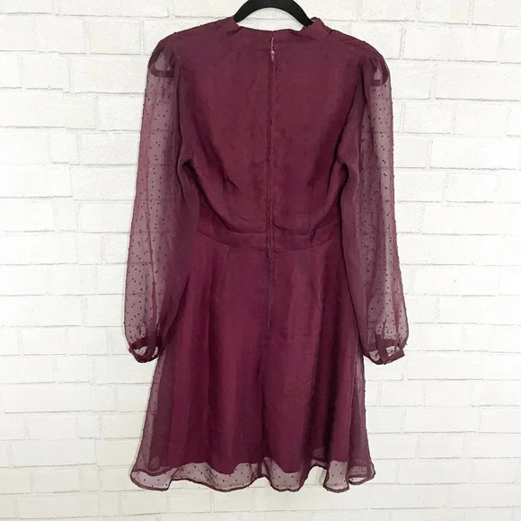 Modcloth Maroon Swiss Dot Bow Dress with Sheer Sleeves Women's Size 8 - Picture 4 of 8